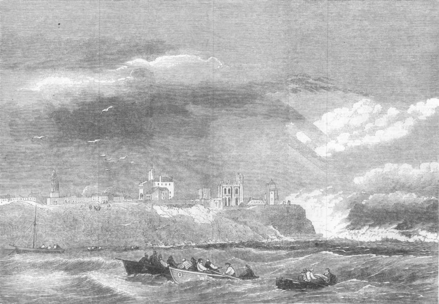 Associate Product NORTHUMBS. Breakers over cliff at Tynemouth, winds, antique print, 1861