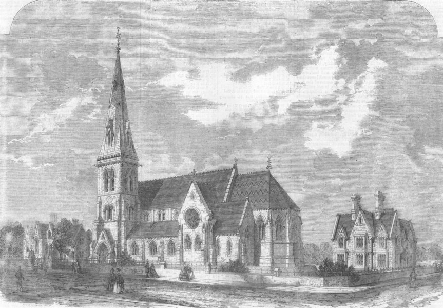 Associate Product LONDON. St Ann's Church, Hanger-Lane, Stamford-Hill, antique print, 1861