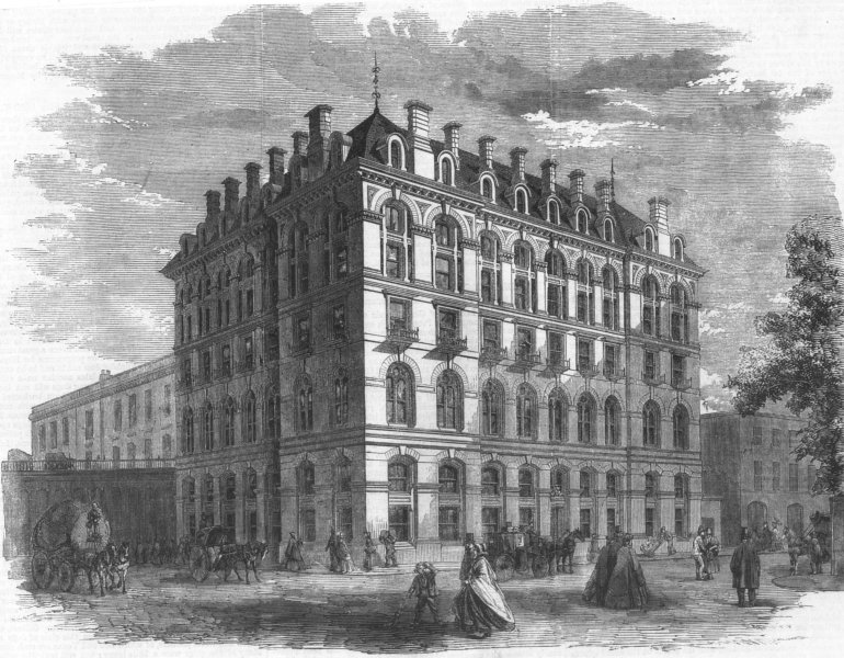 LONDON. London-Bridge Railway Terminus Hotel, antique print, 1861