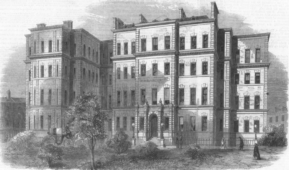 LONDON. King's College Hospital, Portugal Street, antique print, 1861