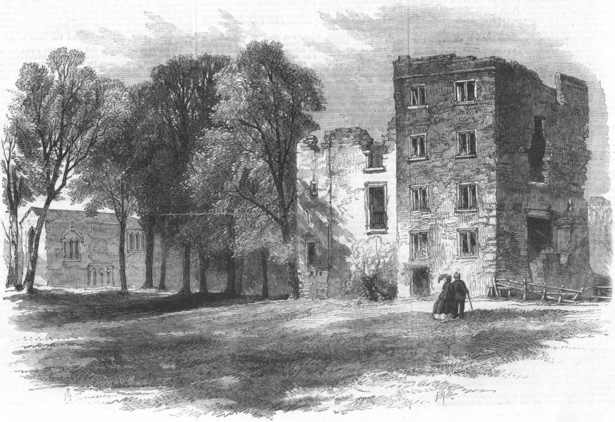 Dilston Castle (Earl of Derwentwater), Northumberland, antique print, 1868