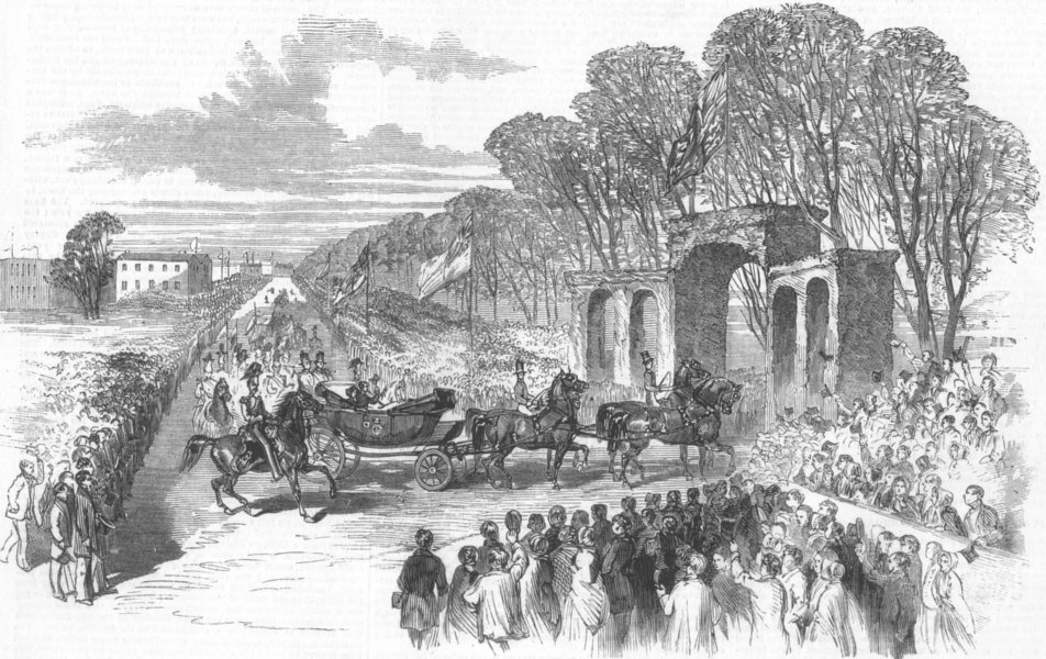 LANCS. Royal parade at Peel Park, Salford, antique print, 1851