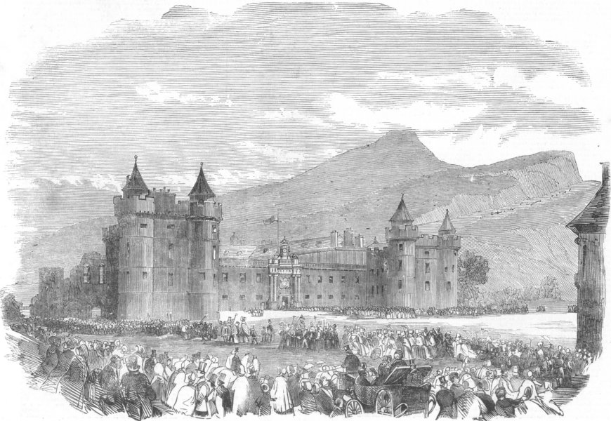 SCOTLAND. parade at palace of Holyrood, antique print, 1851