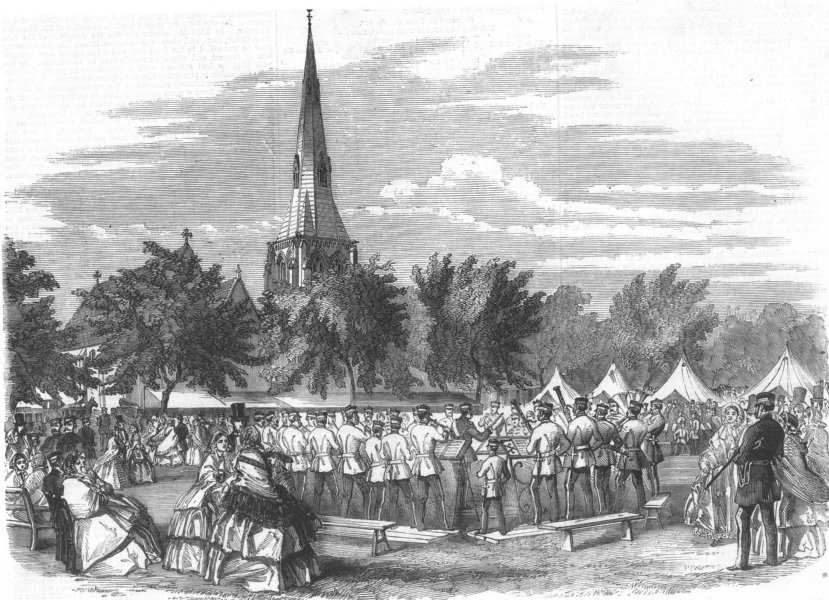 Associate Product KENT. Military bazaar at Chatham, antique print, 1858
