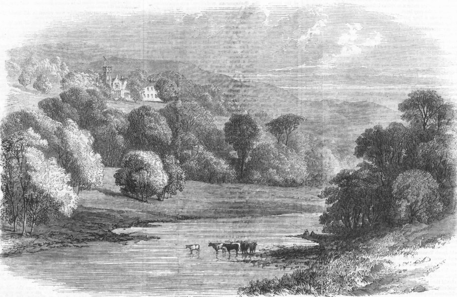 Banchory House, Aberdeen, seat of Thomson. Scotland, antique print, 1859
