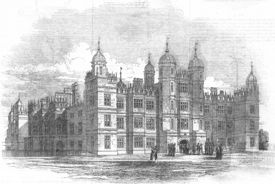 Associate Product LINCS. Burghley House-North front, antique print, 1844
