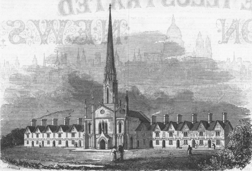 Associate Product KENT. New Alms-houses at Northfleet, antique print, 1844