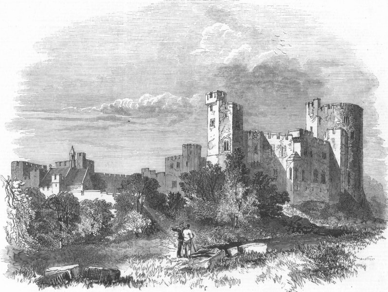 CHESHIRE. Peckforton Castle, Cheshire, antique print, 1851