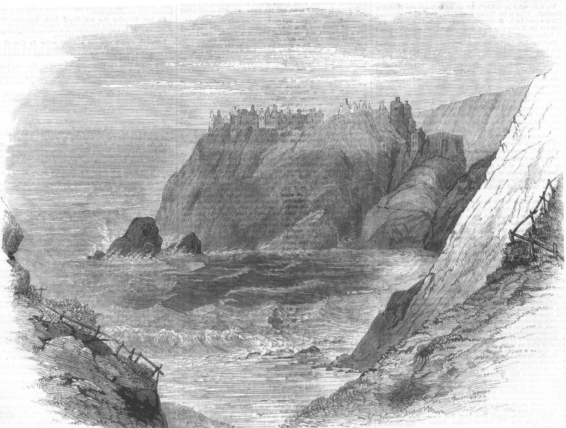 SCOTLAND. Dunnottar Castle, Kincardineshire, antique print, 1859