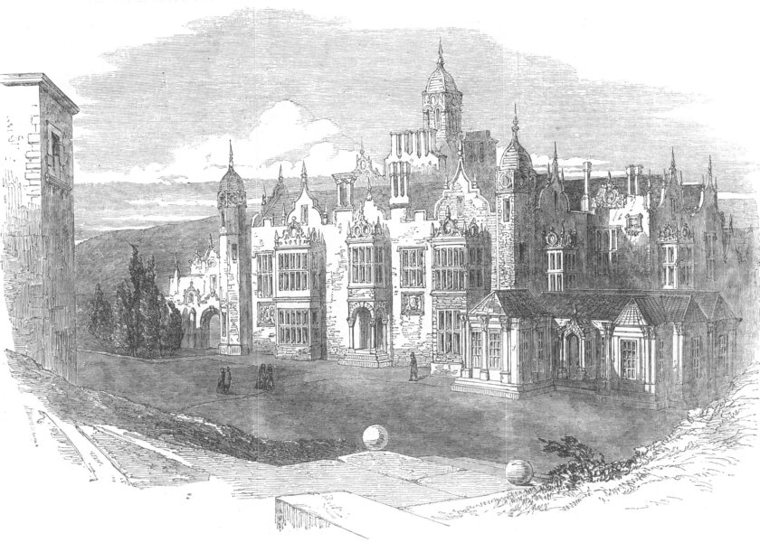 Associate Product Harlaxton House, near Grantham, under construction. Lincolnshire, print, 1853