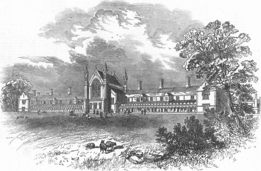 Associate Product LONDON. St Peter's Hospital, East-Hill, Wandsworth, antique print, 1851