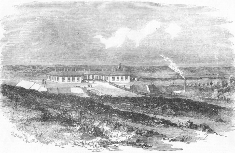 Associate Product HANTS. camp at Aldershot-The Queens Pavilion, antique print, 1856