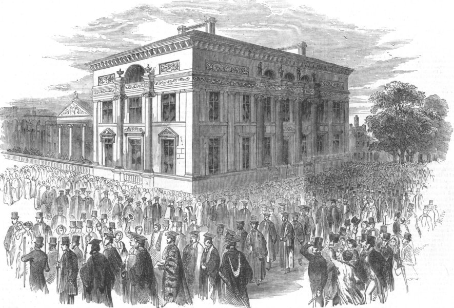 Associate Product OXON. parade passing Taylor Inst, Oxford, antique print, 1853