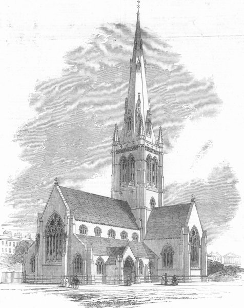 LONDON. Church of the Holy Trinity, Westminster, antique print, 1850