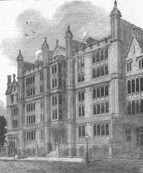 antique print LONDON Long Acre 1850 St Martins Schools Castle St