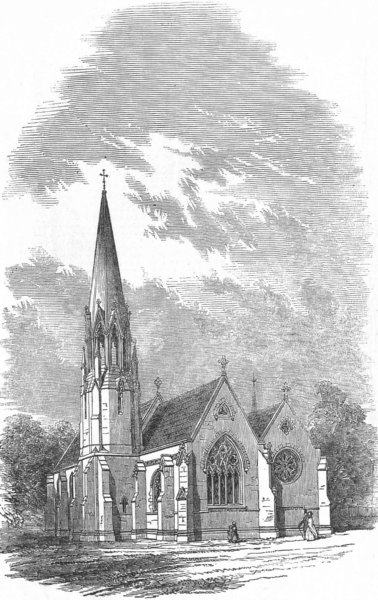 Associate Product WORCS. New Church at Charlecote, antique print, 1853