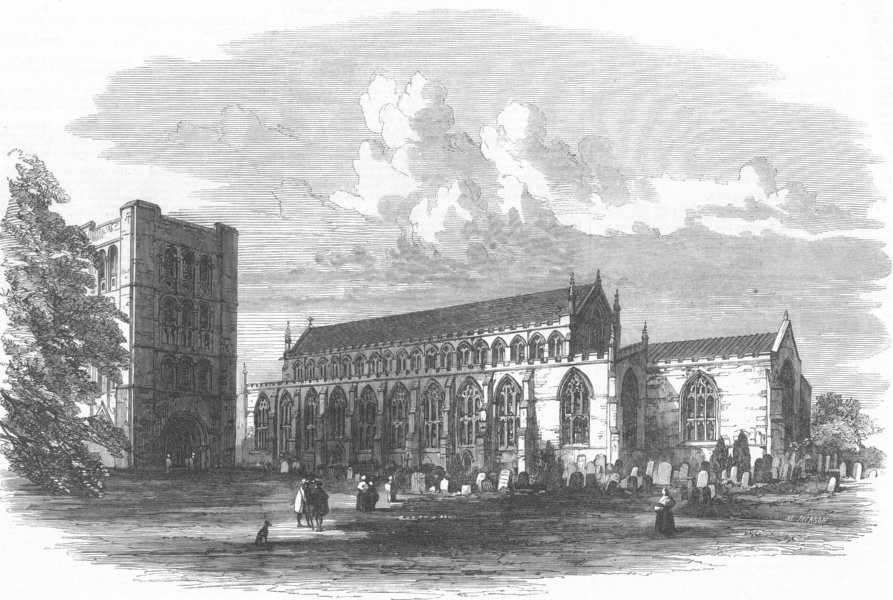 Associate Product SUFFOLK. St Jamess Church, Bury St Edmunds, restored, antique print, 1864