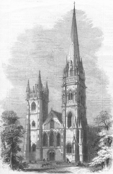 Llandaff Cathedral restored. Wales, antique print, 1861