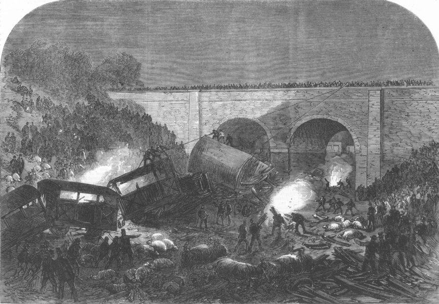 Associate Product DERBYS. Rail accident at New Mills, Peak Forest line, antique print, 1867