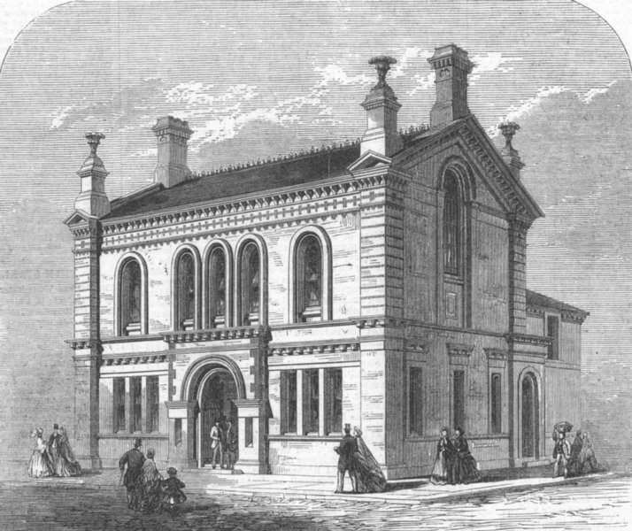 SUFFOLK. New Townhall, Needham Market, Suffolk, antique print, 1866