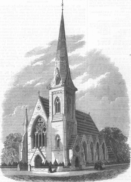 LONDON. Congregational Church, Surbiton, antique print, 1868