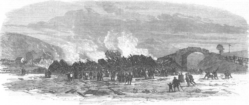 CUMBRIA. Explosion at Yanwath rail Bridge, Penrith, antique print, 1867