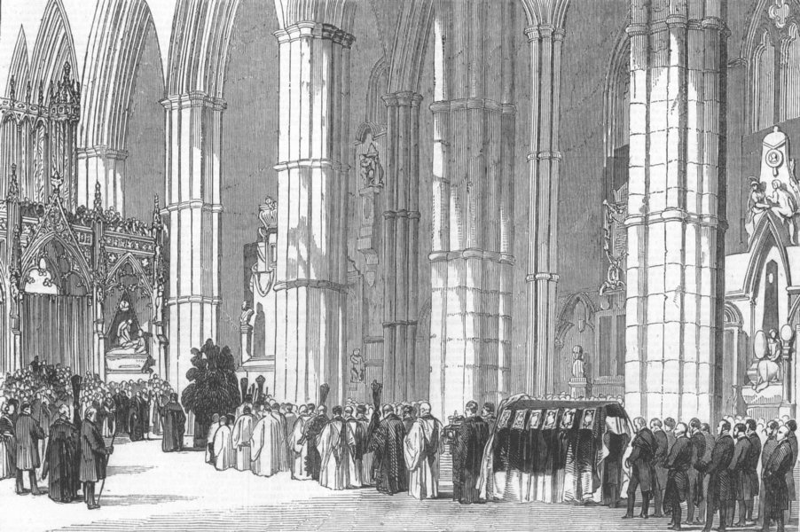 LONDON. Duke of Northumbs funeral, Westminster Abbey, antique print, 1847