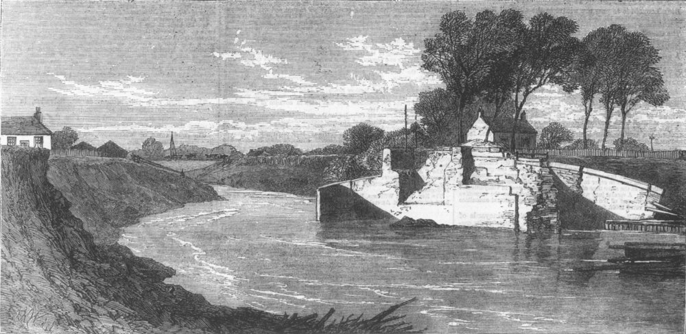 Associate Product NORFOLK. flood, Fens. Blows sluice at Marshland Drain, antique print, 1862