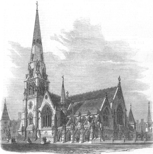 Associate Product IRELAND. St Andrew's Church, Dublin, being built, antique print, 1862
