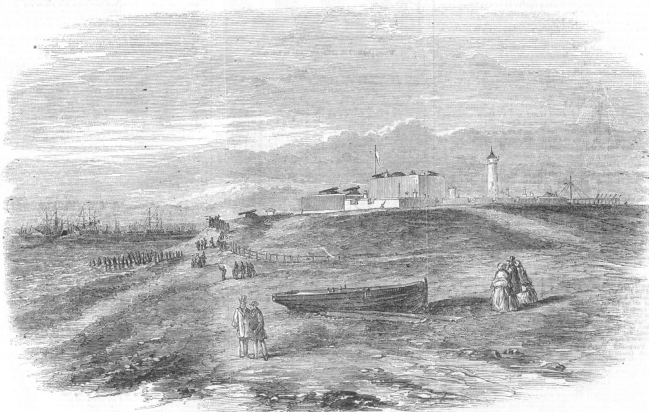 HANTS. Southsea castle, towards Portsmouth, antique print, 1856