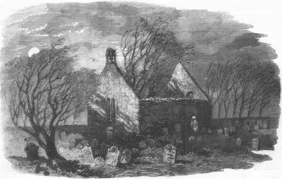 SCOTLAND. Burns Centenary-Alloway Auld Haunted Kirk, antique print, 1859