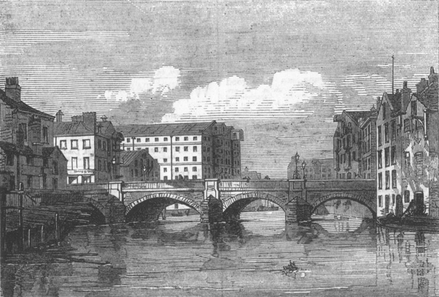 Associate Product YORKS. The old bridge at Leeds, antique print, 1873