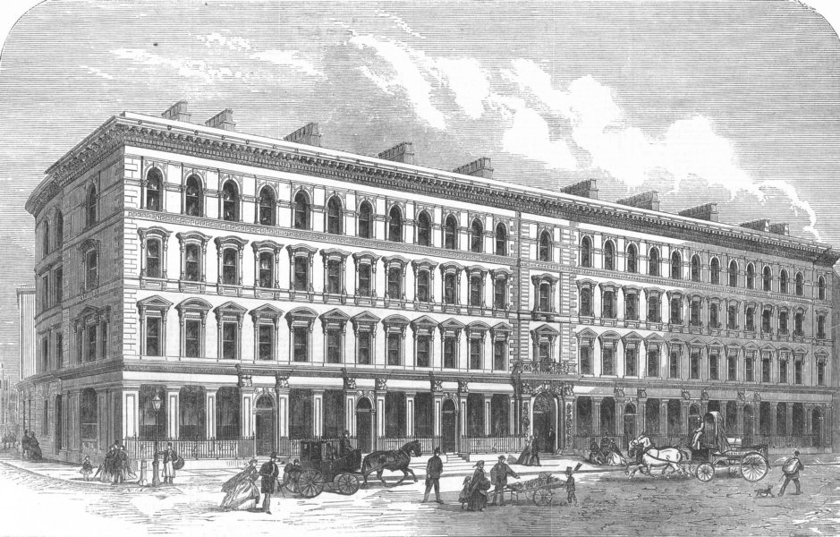 Associate Product LONDON. Building built, India House, Leadenhall St, antique print, 1866