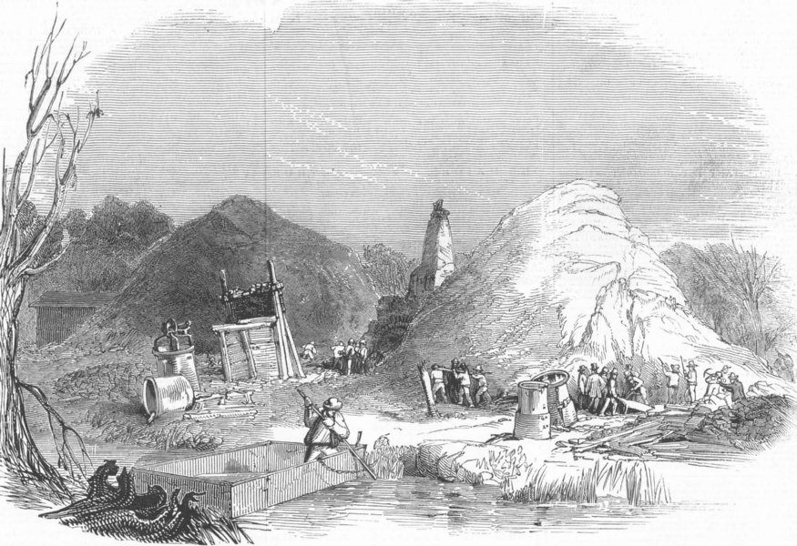 Associate Product KENT. gun-cotton explosion at Faversham, antique print, 1847