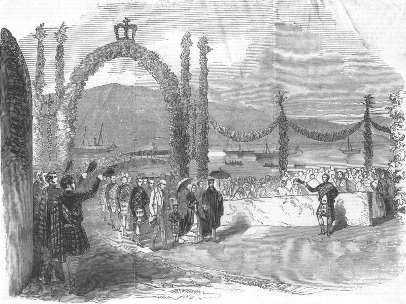 SCOTLAND. The Queens arrival at Ft William, antique print, 1847