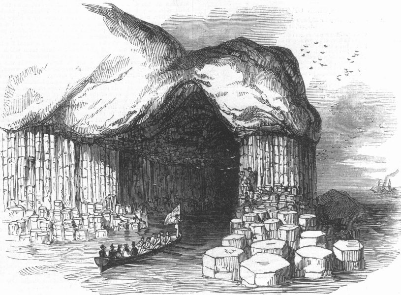 Associate Product SCOTLAND. The Queen inspecting Fingal's Cave, antique print, 1847
