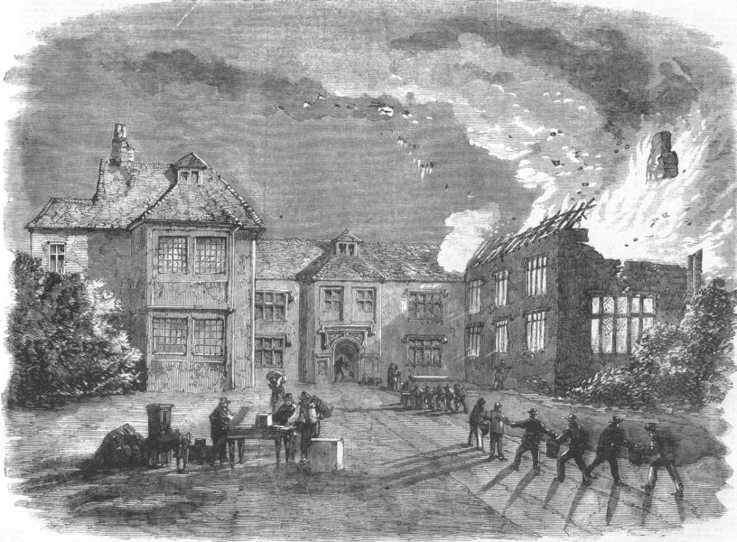Associate Product WARCS. Birdingbury Hall, destroyed by fire, antique print, 1859