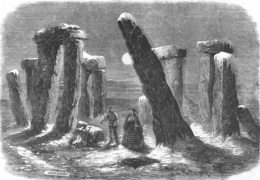 WILTS. Stonehenge by moonlight, antique print, 1859