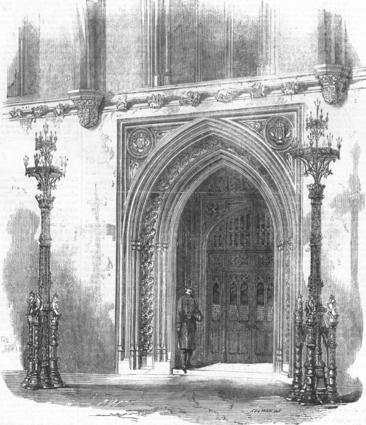 Associate Product LONDON. Westminster. Members entry to Commons, antique print, 1859