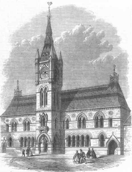SCOTLAND. The new Townhall, Dumbarton, antique print, 1866