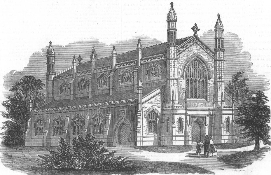 Associate Product LONDON. New Congregational Church at Kentish Town, antique print, 1847