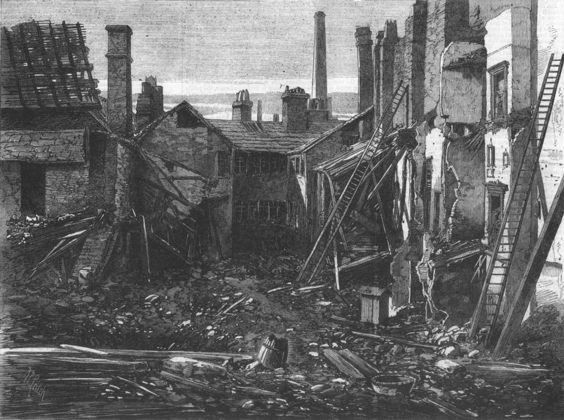 Associate Product WARCS. Factory explosion, Graham-Street, Birmingham, antique print, 1862