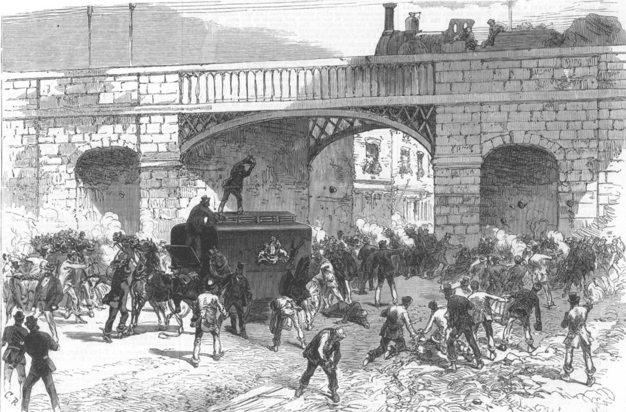 LANCS. Prison van attack, Manchester Fenians rescued, antique print, 1867