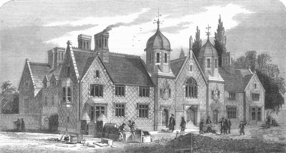 Associate Product DORSET. Queen Elizabeth Grammar School, at Wimborne, antique print, 1849