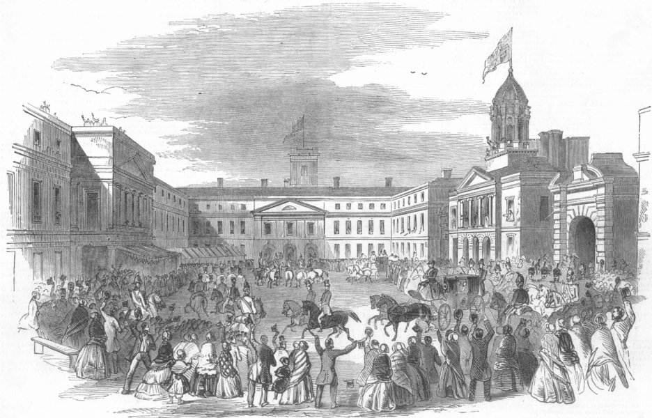 Associate Product IRELAND. Arrival of Co, courtyard, Dublin Castle, antique print, 1849