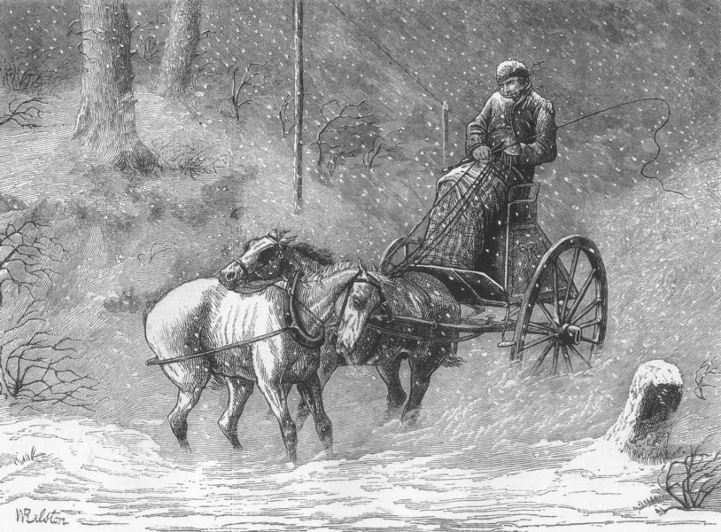 Associate Product HORSES. Queen's Mail, Snowstorm, antique print, 1872