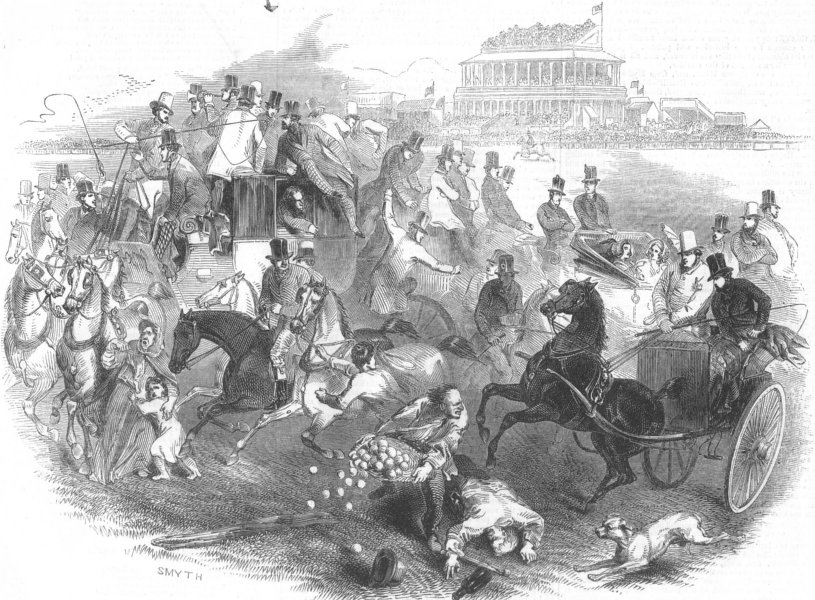 Associate Product SURREY. Epsom Races-Derby Day-leaving course, antique print, 1845
