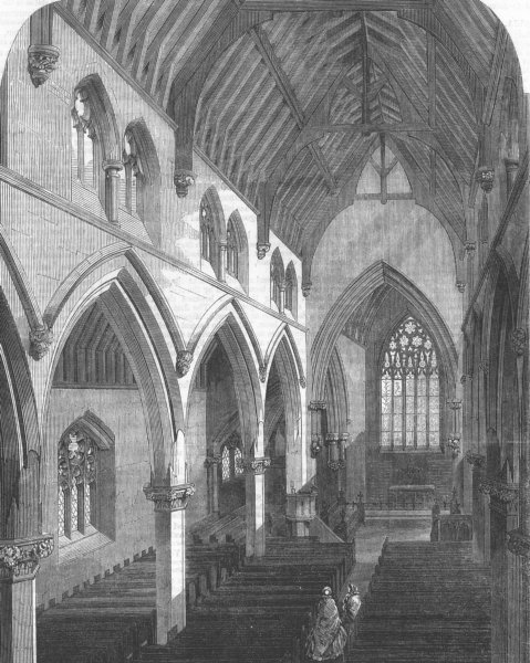 Associate Product LONDON. New Church of St Luke, Euston Rd, St Pancras, antique print, 1861