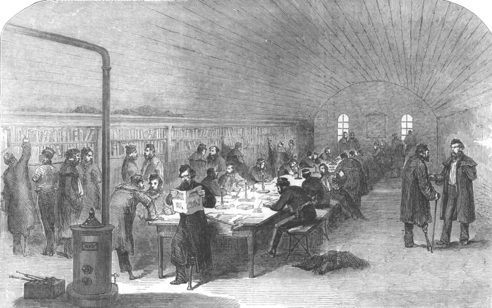 Associate Product KENT. Army Reading-Room, St Mary's Barracks, Chatham, antique print, 1856