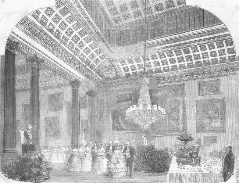 Associate Product LONDON. Grosvenor House Ball-Queen, Supper-Room, antique print, 1856
